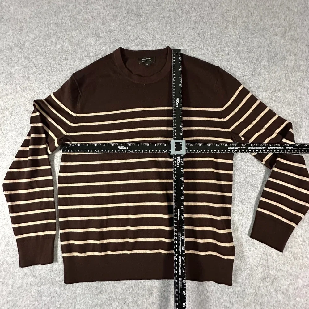 Banana Republic Sweater Medium Brown Mens Striped Merino Wool Crewneck